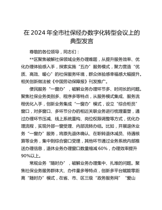 全市社保经办数字化转型会议上的典型发言
