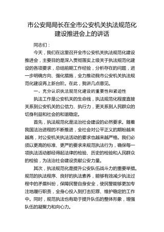 在全市公安机关执法规范化建设推进会上的讲话