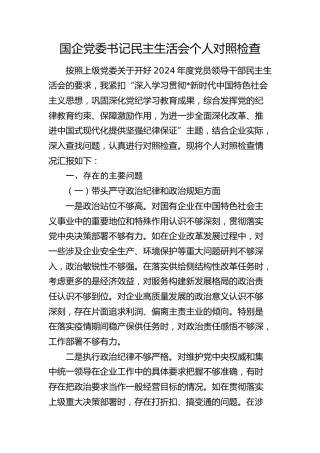 国企公司党委书记2024年度民主生活会对照检查5700字（五个带头）
