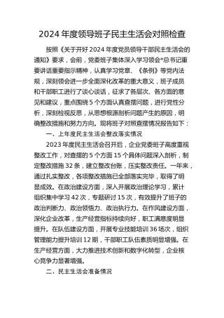 国企公司2024年度领导班子民主生活会对照检查4800字（四个带头、含上年度整改+会前准备情况+意识形态）
