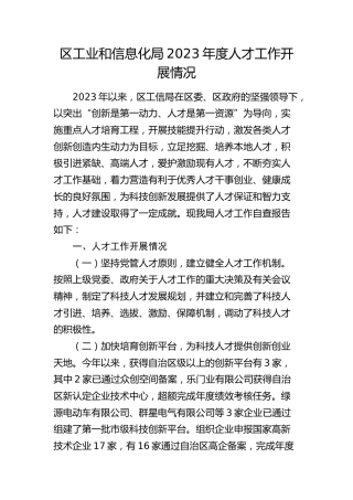 工信局人才工作开展情况