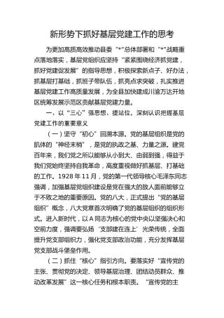 新形势下抓好基层党建工作的思考（调研报告参考）