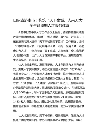 山东省济南市：构筑“天下泉城、人来无忧”全生命周期人才服务体系