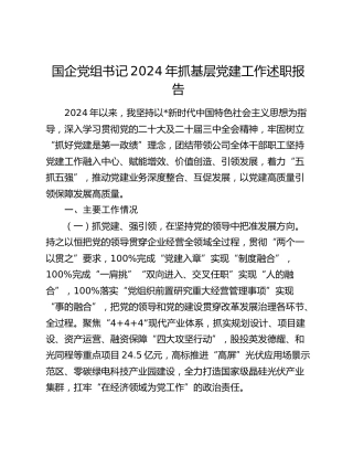 国企公司书记抓党建工作述职报告1900字