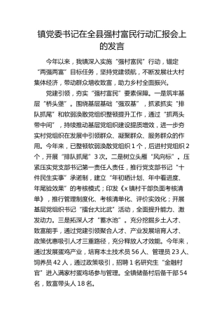 乡镇党委书记在全县强村富民行动汇报会上的发言