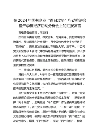 在国有企业“百日攻坚”行动推进会暨三季度经济活动分析会上的汇报发言（公司）