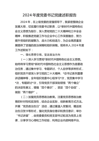 2024年公司党委书记党建述职报告3400字
