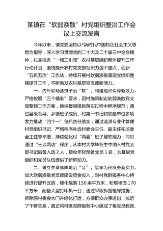 乡镇在“软弱涣散”村党组织整治工作会议上交流发言