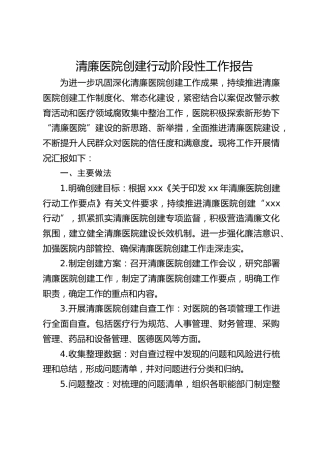 清廉医院创建行动阶段性工作报告