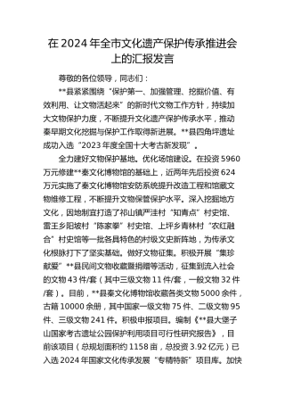 在全市文化遗产保护传承推进会上的汇报发言