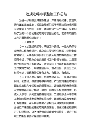 违规吃喝专项整治工作总结(1)