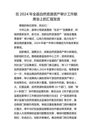 在全县自然资源资产审计工作联席会上的汇报发言