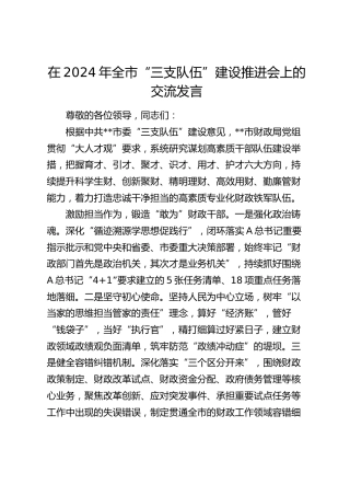 在全市“三支队伍”建设推进会上的交流发言