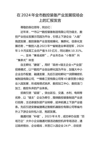 全市数控装备产业发展现场会上的汇报发言