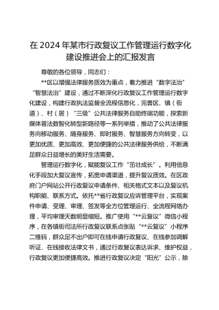 在某市行政复议工作管理运行数字化建设推进会上的汇报发言