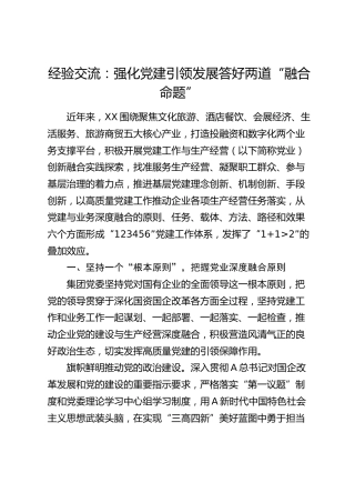 经验交流：强化党建引领发展 答好两道“融合命题”（发言）