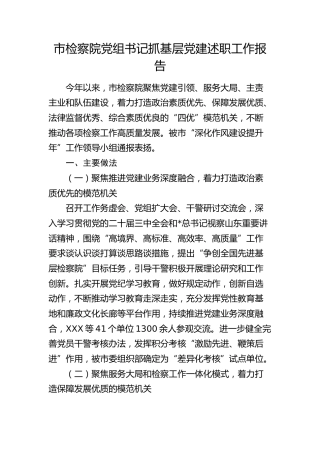 市检察系统书记抓党建工作述职报告