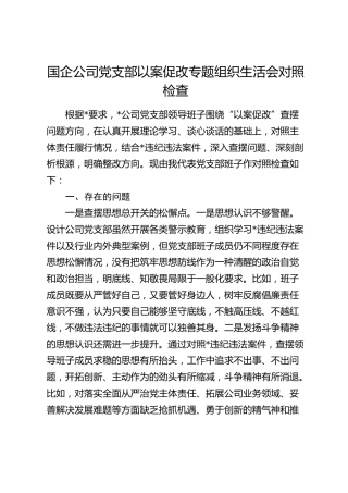 国企公司党支部以案促改专题组织生活会对照检查4200字