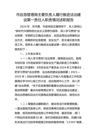 应急管理系统主要负责人履行推进法治建设第一责任人职责情况述职报告