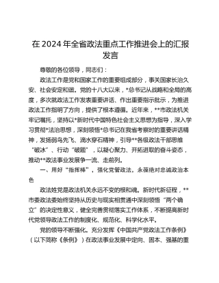 在全省政法重点工作推进会上的汇报发言