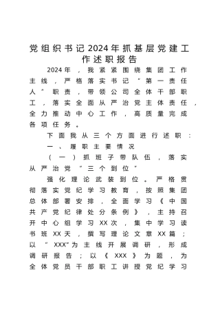 2024年抓基层党建工作述职报告（公司3200字）
