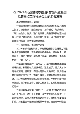在全县抓党建促乡村振兴暨基层党建重点工作推进会上的汇报发言