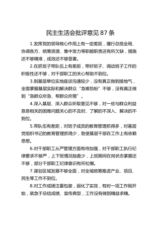 民主生活会批评意见87条