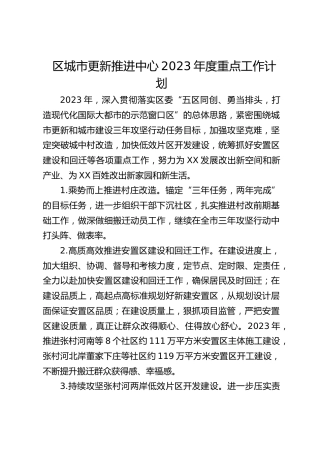 区城市更新推进中心重点工作计划