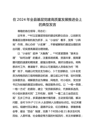 在全县基层党建高质量发展推进会上的典型发言