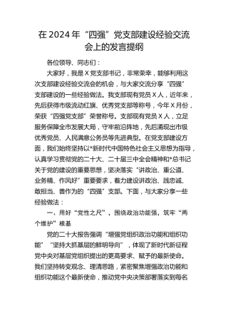 “四强”党支部建设经验交流会上的发言