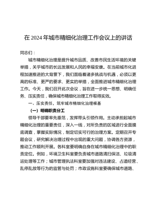在城市精细化治理工作会议上的讲话