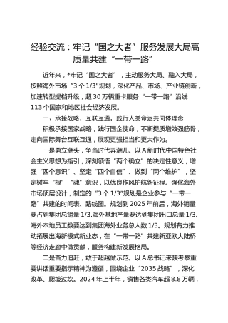 经验交流：牢记“国之大者” 服务发展大局 高质量共建“一带一路”（发言）