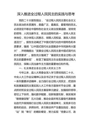 深入推进全过程人民民主的实践与思考（调研报告参考）