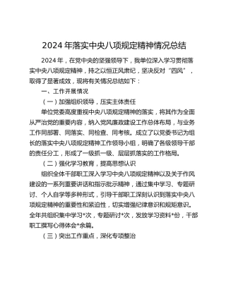 落实八项规定精神情况总结