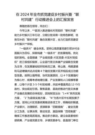 全市抓党建促乡村振兴暨“联村共建”行动推进会上的汇报发言