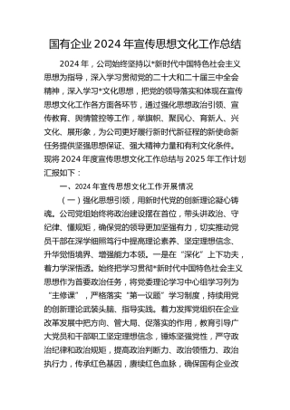 国企公司2024年宣传思想文化工作总结3600字