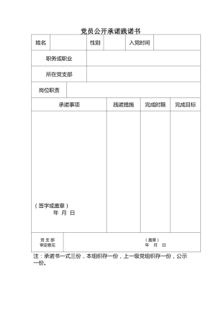 党员公开承诺践诺书（表格）