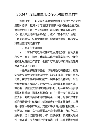 2024年度民主生活会个人对照检查4200字（四个带头）(1)