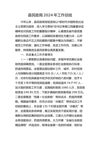 县民政局2024年度工作总结