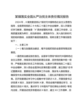 乡镇2024年落实全面从严治党主体责任情况报告3200字