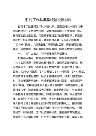 驻村工作队典型经验交流发言