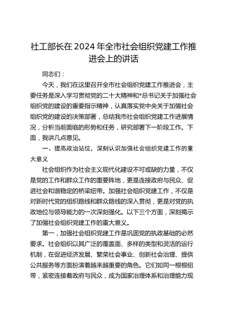 社工部长在全市社会组织党建工作推进会上的讲话