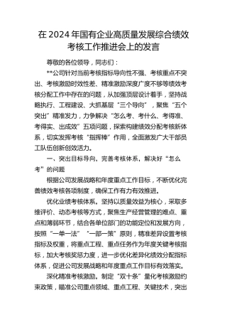 在国有企业高质量发展综合绩效考核工作推进会上的发言（公司）