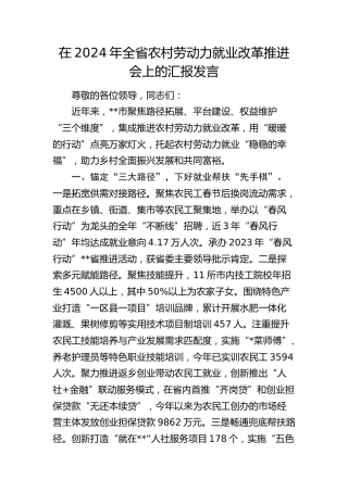 在全省农村劳动力就业改革推进会上的汇报发言