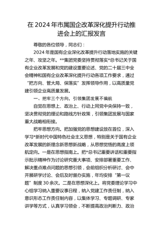 在市属国企改革深化提升行动推进会上的汇报发言