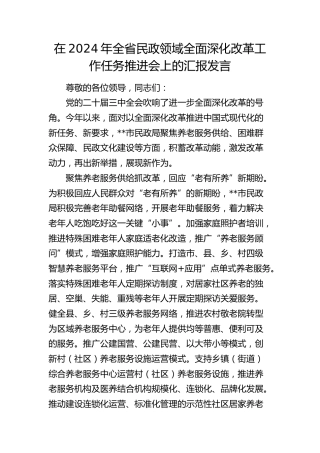 全省民政领域全面深化改革工作任务推进会上的汇报发言