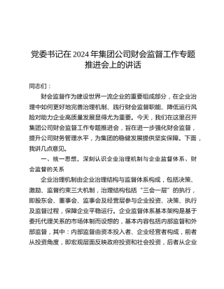 党委书记在2024年公司财会监督工作专题推进会上的讲话