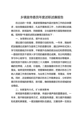 乡镇宣传委员述职述廉报告