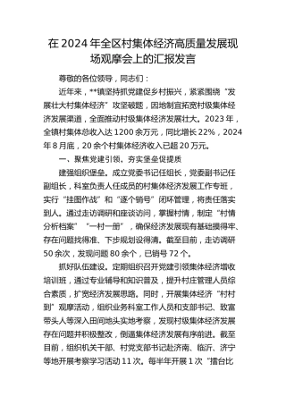 在全区村集体经济高质量发展现场观摩会上的汇报发言