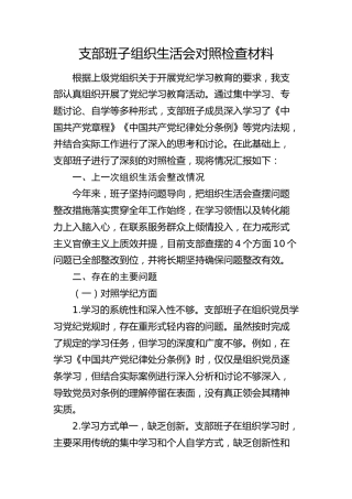 支部班子党纪学习教育组织生活会对照检查3300字
